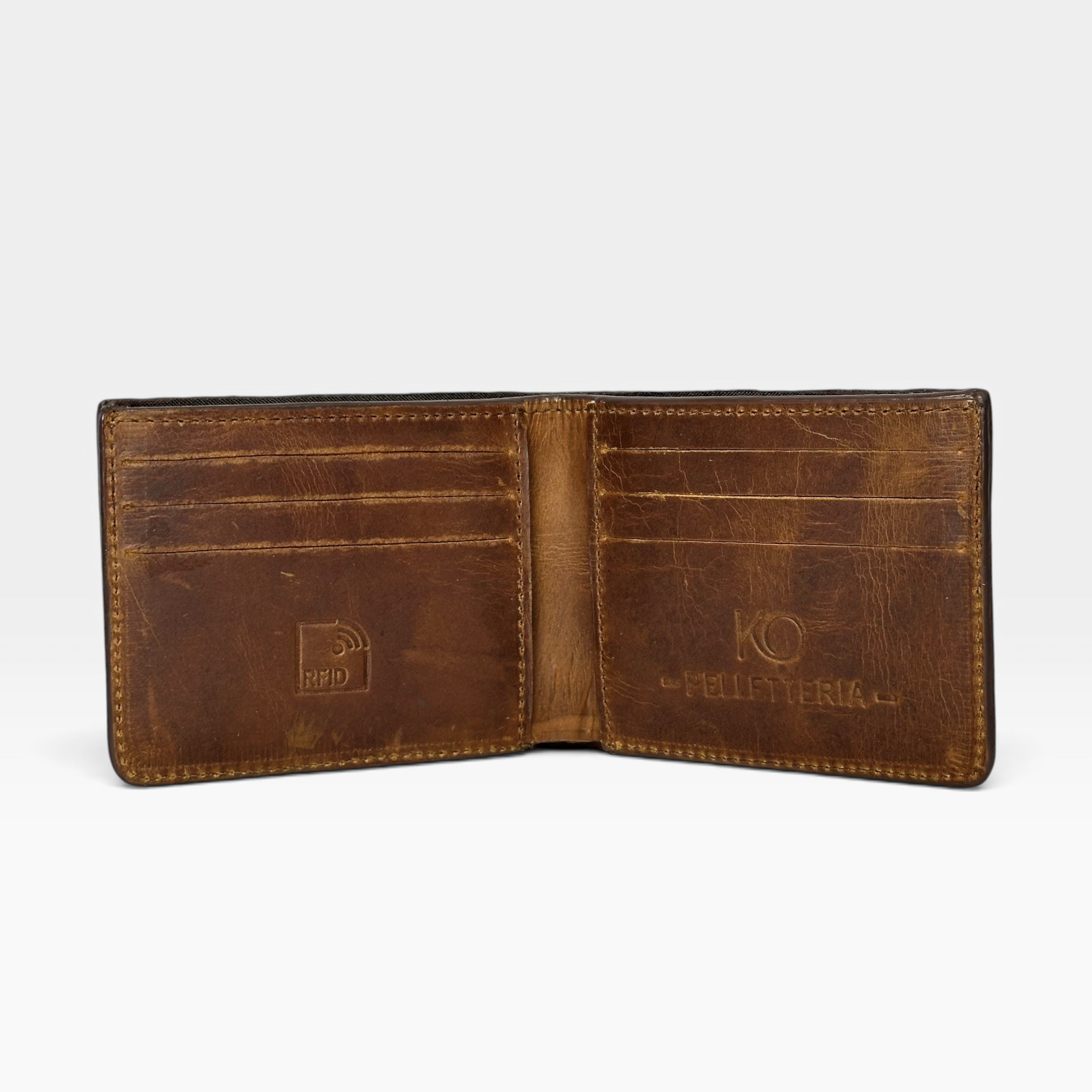 Billetera Hombre Cuero Vacuno Coñac Arizona Lisa con RFID
