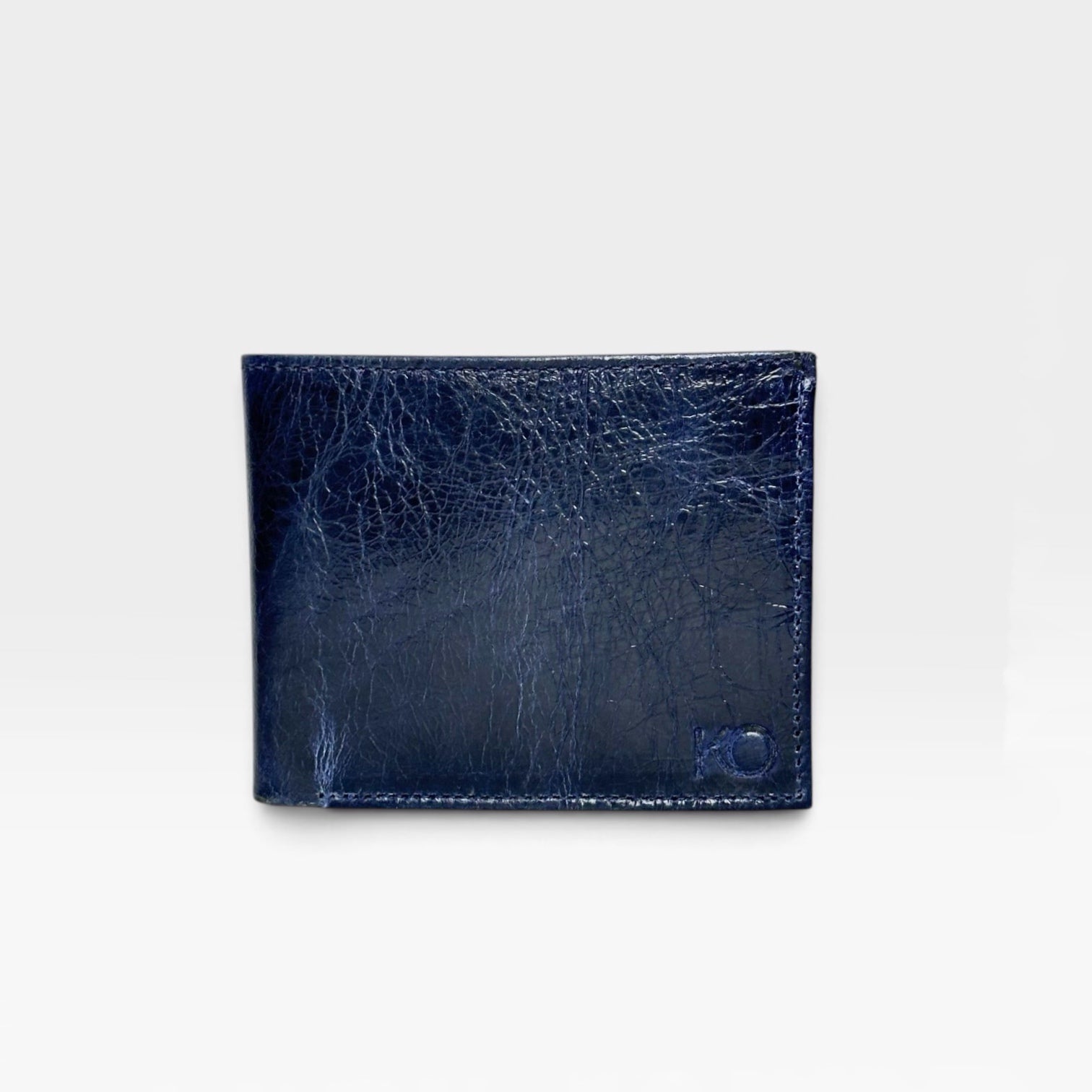 Billetera Hombre Cuero Azul Traslúcido Bordado RFID