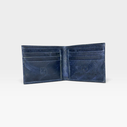 Billetera Hombre Cuero Azul Traslúcido Bordado RFID