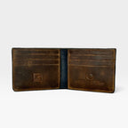Billetera Hombre Cuero Pull-Up Café con Franja Azul y RFID