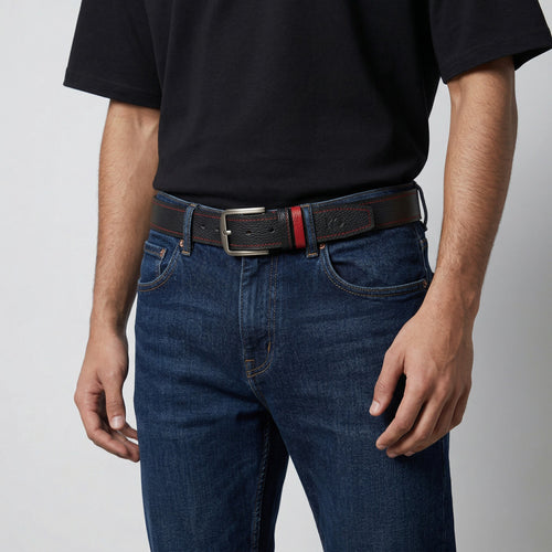 Cinturón Casual de Diseño contrastado en Cuero Legítimo para Hombre