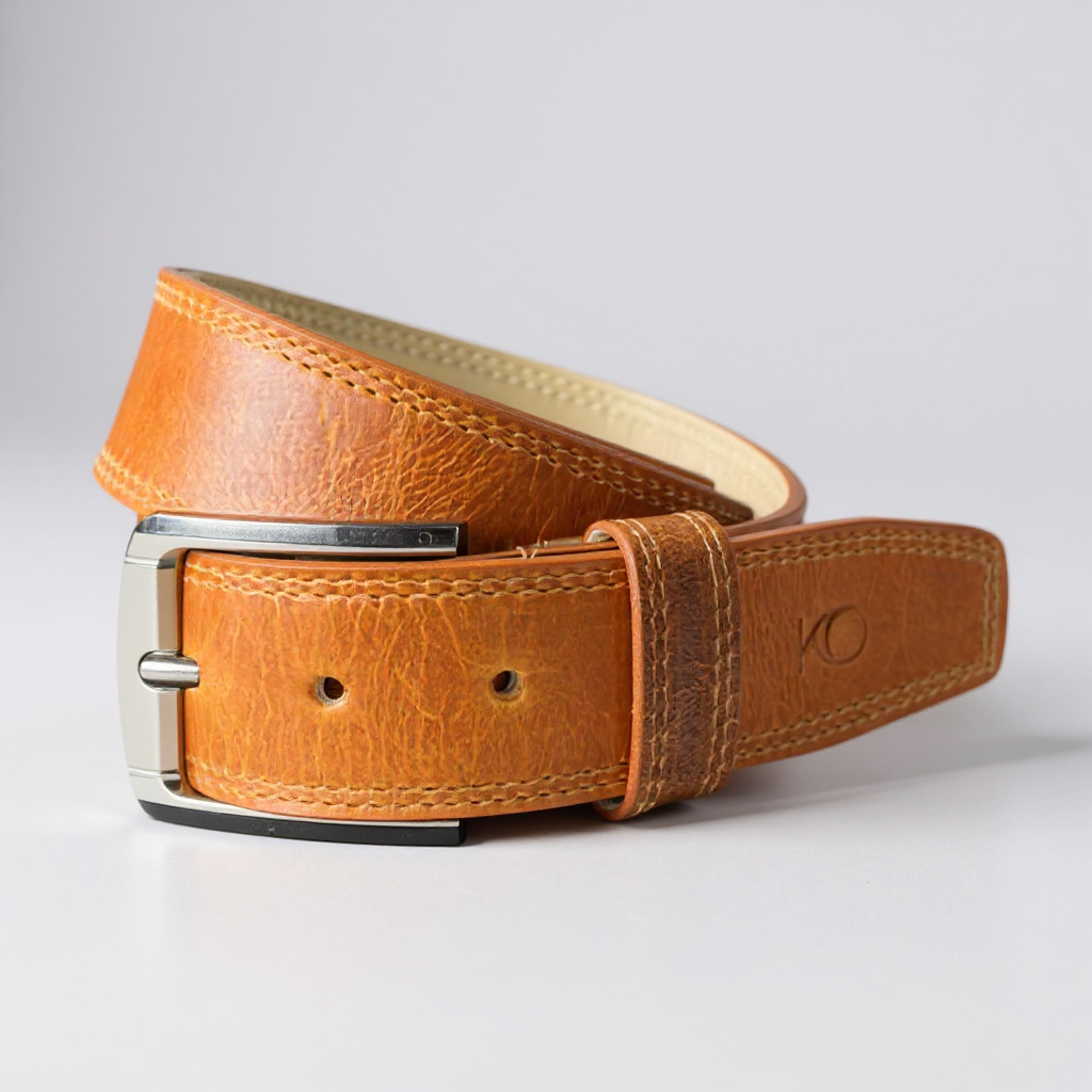 Cinturón 4 cm   para hombre en cuero color miel diseño clasico