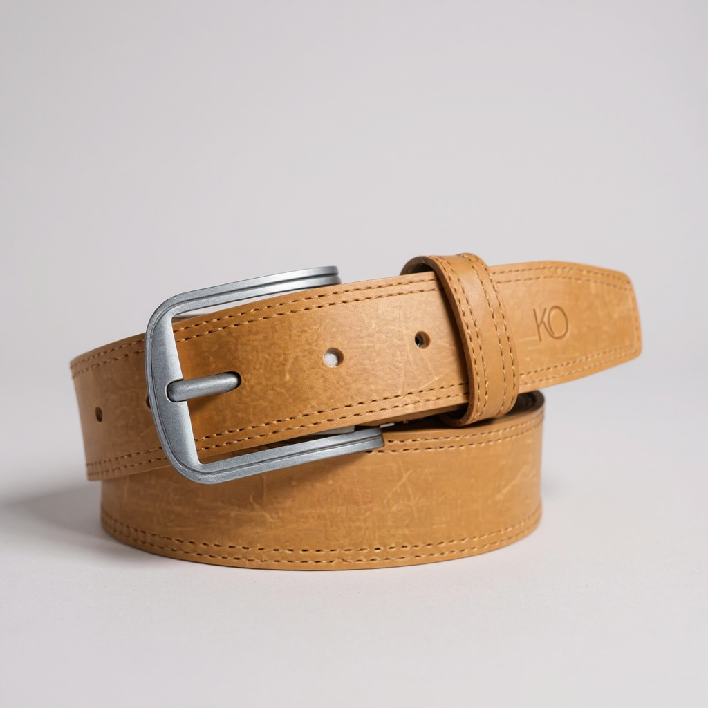 Cinturón 4 cm  para hombre en cuero color miel diseñó dos costuras